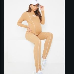 Maternity Camel Ribbed Long Sleeve and Pants
